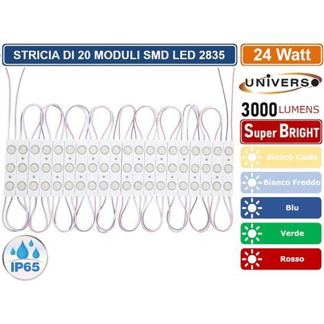UNIVERSO STRISCIA LED 20 MODULI INDIPENDENTI 24W SMD 2835 DC 12V IMPERMEABILE IP65 - Colore Luce: Bianco Freddo