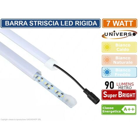 UNIVERSO STRISCIA LED RIGIDA 7W SMD 3014 MONOCOLORE CON PROFILO IN ALLUMINIO BARRA DA 60 CM - Colore Luce: Bianco Freddo