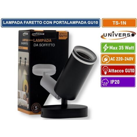 UNIVERSO TS-1N PORTAFARETTO DA MURO CON PORTALAMPADA ATTACCO GU10 APPLIQUE COLORE NERO