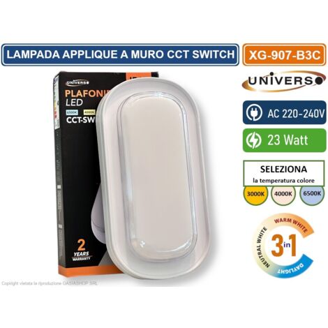 UNIVERSO XG-907-B3C PLAFONIERA LED SMD OVALE 23W DA ESTERNO IP65 CAMBIA COLORE SWITCH CCT 3in1 3000K-4000K-6500K
