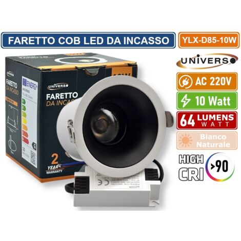 UNIVERSO YLX-D85-10W FARETTO COB LED DA INCASSO ROTONDO ORIENTABILE 10W CRI≥90 COMPATIBILE CON PORTAFARETTI