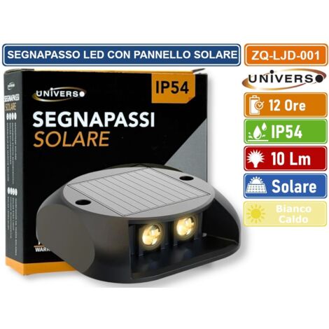UNIVERSO ZQ-LJD-001 SEGNAPASSO SMD LED AD ENERGIA SOLARE DA ESTERNO IP54 12 ORE DI AUTONOMIA