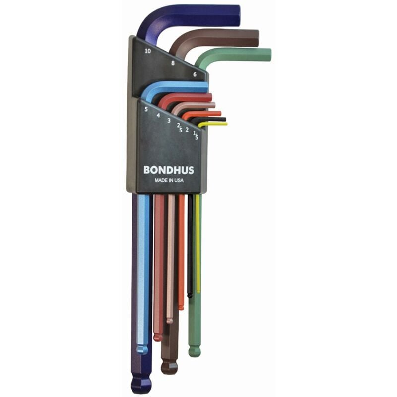 Bondhus - Lot de 9 clés d'angle ColorGuard avec pointe™ sphérique en métrique 1,5-10 mm 69499