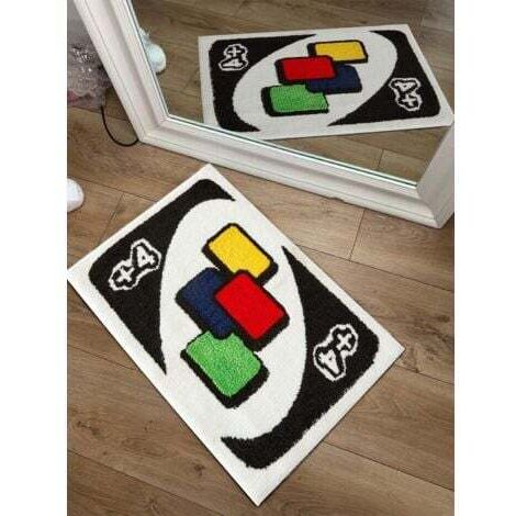 UNO – Tapis en forme de carte,  antidérapant, lavable, moderne, abstrait, mignon, unique pour salle de bain, chambre à coucher, cadeau amusant pour