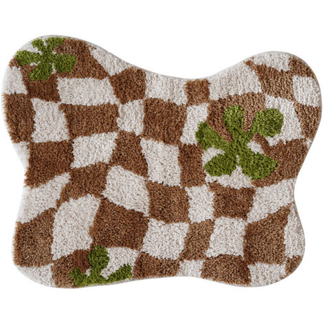 Unregelmäßig karierter Küchenteppich, weich und flauschig, rutschfester, getufteter Teppich, Badezimmermatte, Schlafzimmerteppich, WC-Fußmatte (braun)