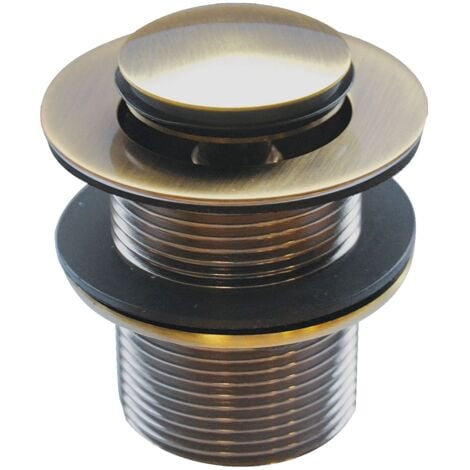 Unslotted Button Waste Basin Plug Sink Click Clack Retro Bathroom Antique Brass