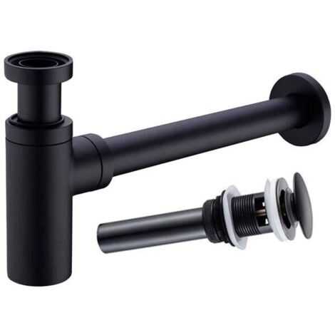 Unslotted Click-Clack Sink Drain + Black Powder Coated Waste Bottle Basin Trap