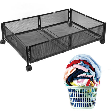[Unterbett-Aufbewahrungsbox] [mit Rollen] Abnehmbare Metall-Aufbewahrungsbox mit Gittermuster, Ausziehmodell, für Schuhe, Kleidung, Spielzeug, schwarz, Maße 60x40,5x16cm, 2200g.