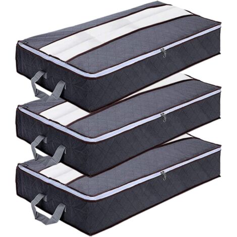 Unterbettkommode 3er Set, Große Faltbare Vlies Unterbettkommode, Aufbewahrungstaschen für Steppdecken Steppdecken Decken Kissen Spielzeug Kleidung (100x 50 x 15 cm) 90L, Grau