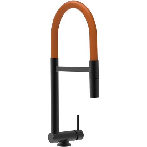 Unterfenster Wasserhahn Vorfenster Umklappbar 4,5 CM Schwarz Matt Kuechenarmatur mit Orange 360 schwenkbarem Auslauf und abnehmbare 2 strahl Handbrause