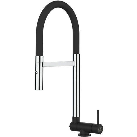 Unterfenster Wasserhahn Vorfenster Umklappbar 4,5 CM Verchromt und Schwarz Matt Kuechenarmatur mit Schwarz 360 schwenkbarem Auslauf und abnehmbare 2 strahl Handbrause