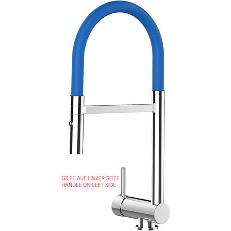 Unterfenster Wasserhahn Vorfenster Umklappbar 6 CM Verchromt Kuechenarmatur mit 360 schwenkbarem Blau Auslauf und abnehmbare 2 strahl Handbrause - LINKER HEBEL