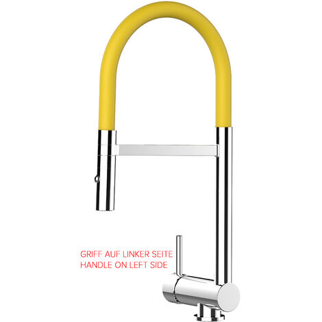 Unterfenster Wasserhahn Vorfenster Umklappbar 6 CM Verchromt Kuechenarmatur mit 360 schwenkbarem Gelb Auslauf und abnehmbare 2 strahl Handbrause - LINKER HEBEL