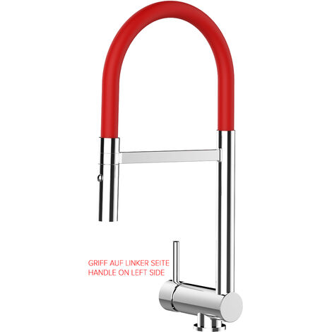 Unterfenster Wasserhahn Vorfenster Umklappbar 6 CM Verchromt Kuechenarmatur mit 360 schwenkbarem Rot Auslauf und abnehmbare 2 strahl Handbrause - LINKER HEBEL