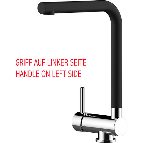 Unterfenster Wasserhahn Vorfenster Umklappbar 6 CM Verchromt Kuechenarmatur mit 360 schwenkbarem schwarz quartz L Auslauf - LINKER HEBEL