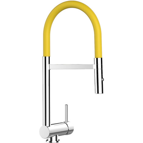 Unterfenster Wasserhahn Vorfenster Umklappbar 6 CM Verchromt Kuechenarmatur mit Gelb 360 schwenkbarem Auslauf und abnehmbare 2 strahl Handbrause