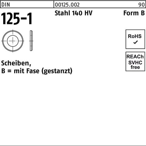 Unterlegscheibe DIN 125-1 Form B 93 x160 x12 Stahl 140 HV 5 Stück