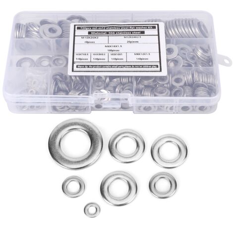Unterlegscheiben-Set – 720-teilig, Edelstahl 304, silberfarben – Sortiment M3–M12 mit Aufbewahrungsbox