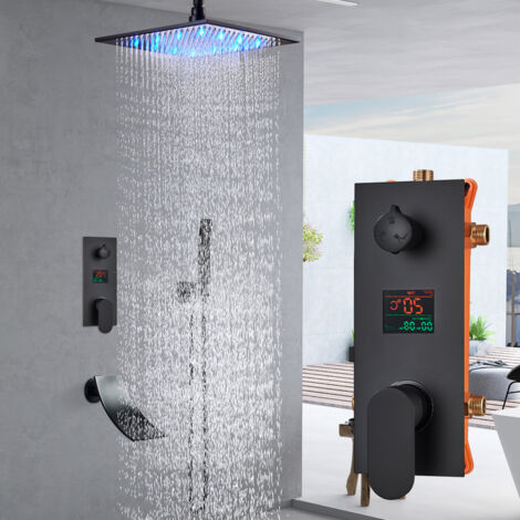 SUGUWORD Unterputz Duscharmatur Set mit Digitaler Bildschirm, Duscharmatur Duschsystem Deckenmontage Duschgarnitur Duschamaturenset Regendusche mit 40 cm Duschkopf