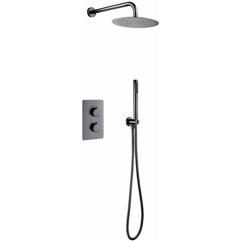 Unterputz Regendusche 25 cm Komplettset mit Wandbrausekopf Arm Grau Gebürstet
