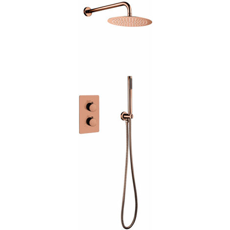 Unterputz Regendusche 25 cm Komplettset mit Wandbrausekopf Arm Kupfer Gebürstet