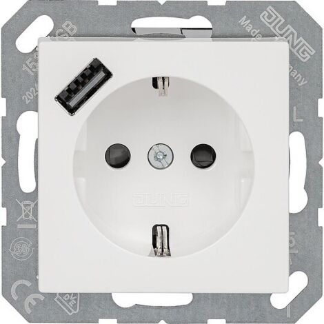 Unterputz-Schuko-Steckdose mit 1x USB Buchse mit KS Jung A 1520-18 A WW