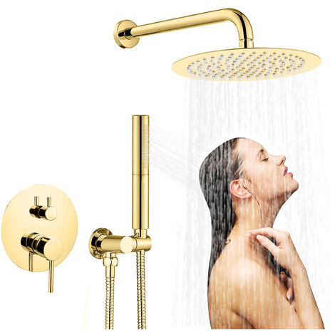 Unterputz Duschsäule, SDLOGAL, Duschsysteme mit 10 Zoll Rundkopf, Handbrause, Duschmischer für Badezimmer, Messinggehäuse