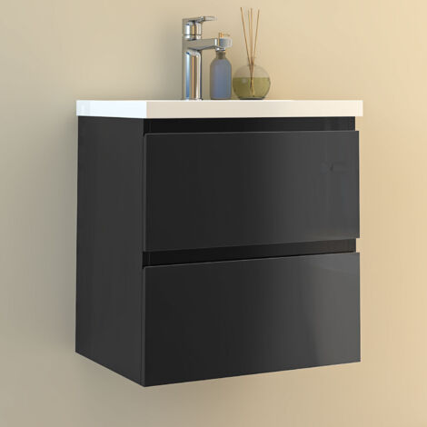 Unterschrank 2 Schubladen Schwarz Hochglanz soft close 50cm Badezimmermöbel Set Selbstmontierter Unterschrank keramik waschtisch