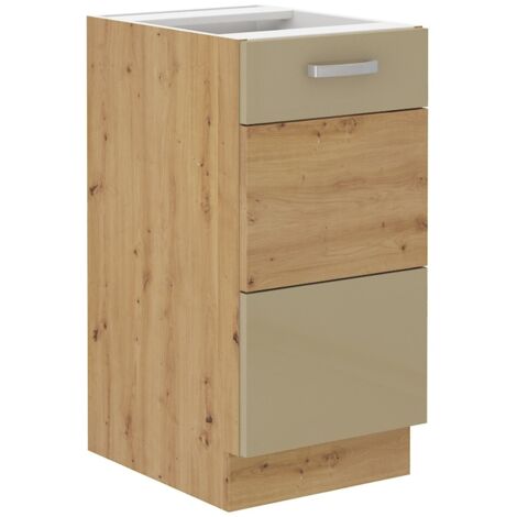 Unterschrank 40 Eiche Artisan Cappuccino Hochglanz Küchenzeile Küchenblock Küche