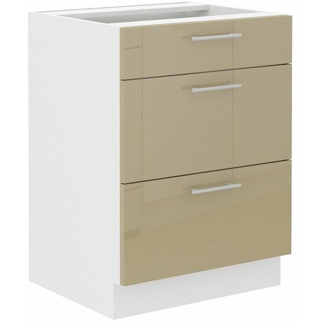 Unterschrank 60 Lara Cappuccino Hochglanz Küchenzeile Küchenblock Soft-Close
