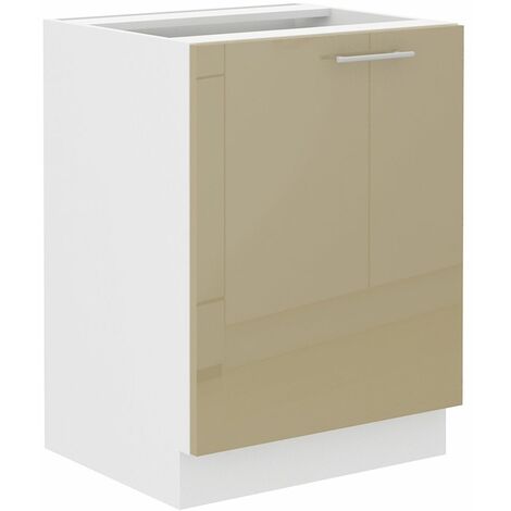 Unterschrank 60 Lara Cappuccino Hochglanz + Weiß Küchenzeile Küchenblock Küche