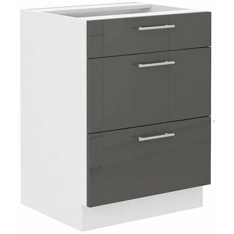 Unterschrank 60 Lara Grau Hochglanz Küchenzeile Küchenblock Küche Soft-Close