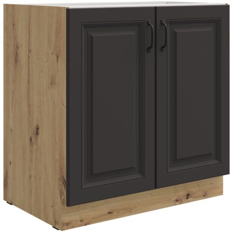 Unterschrank 80 cm Stilo Grau + Eiche Artisan Küchenzeile Küchenblock Küche