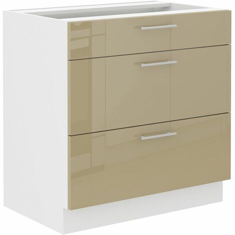 Unterschrank 80 Lara Cappuccino Hochglanz Küchenzeile Küchenblock Soft-Close