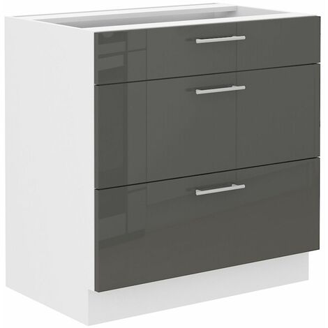Unterschrank 80 Lara Grau Hochglanz Küchenzeile Küchenblock Küche Soft-Close