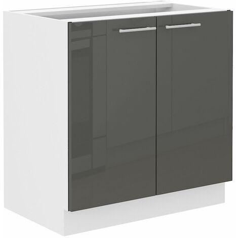 Unterschrank 80 Lara Grau Hochglanz + Weiß matt Küchenzeile Küchenblock Küche