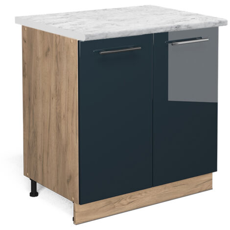 Unterschrank  Fame-Line, Dunkelblau Hochglanz, 80 cm mit Regal, AP Marmor, Vicco