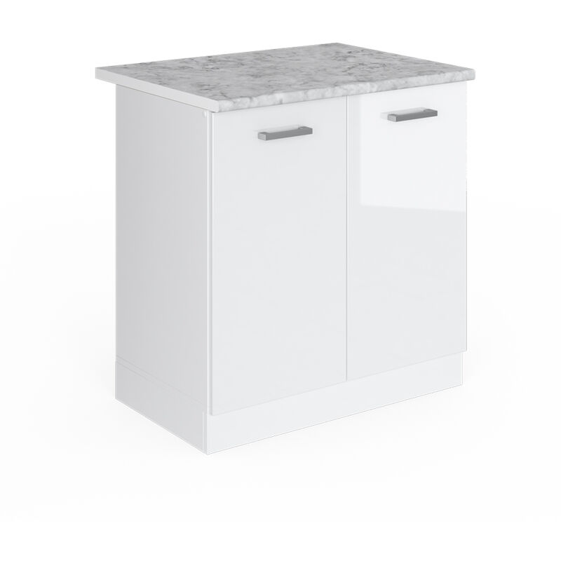 Vicco - Spülenunterschrank R-line, Weiß Hochglanz, 80 Cm Mit Türen, Mit Arbeitsplatte
