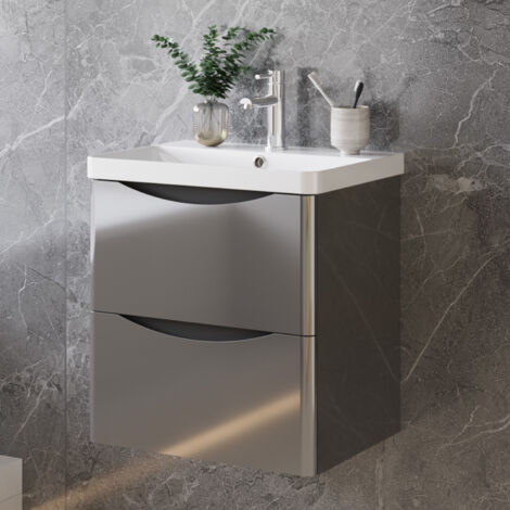 Unterschrank mit Waschbecken Badmöbel Waschtisch Badezimmer Hochglanz 50cm Unterschrank, Hochglänzende Anthrazit