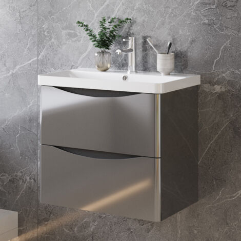 Unterschrank mit Waschbecken Badmöbel Waschtisch Badezimmer Hochglanz 60cm Unterschrank, Hochglänzende Anthrazit