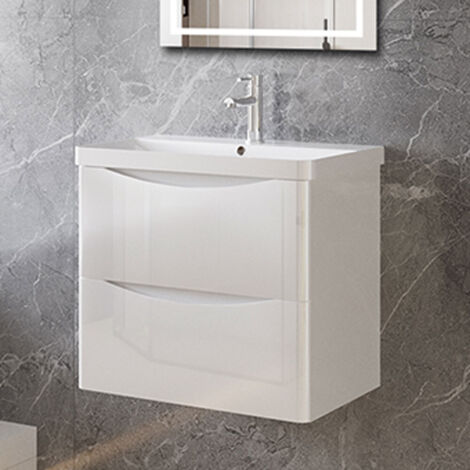 Unterschrank mit Waschbecken Badmöbel Waschtisch Badezimmer Hochglanz 60cm Unterschrank, Hochglänzende Weiß