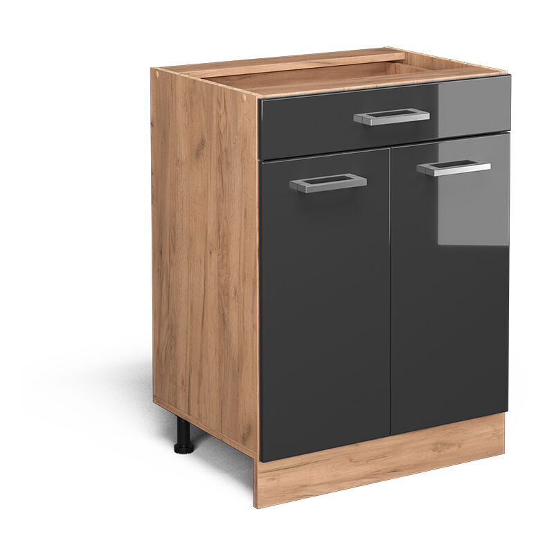 Küchenunterschrank R-line, Anthrazit Hochglanz, 60 Cm Mit Schublade, Ohne Arbeitsplatte Vicco