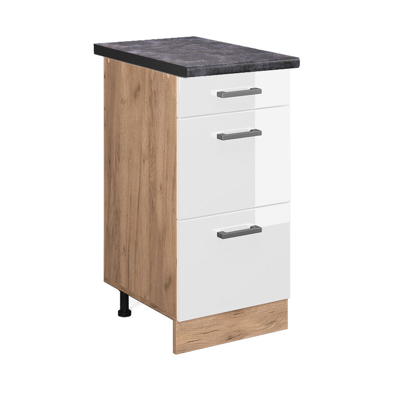 Vicco - Küchenunterschrank R-line, Weiß Hochglanz, 40 Cm Mit Schubladen, Ap Anthrazit