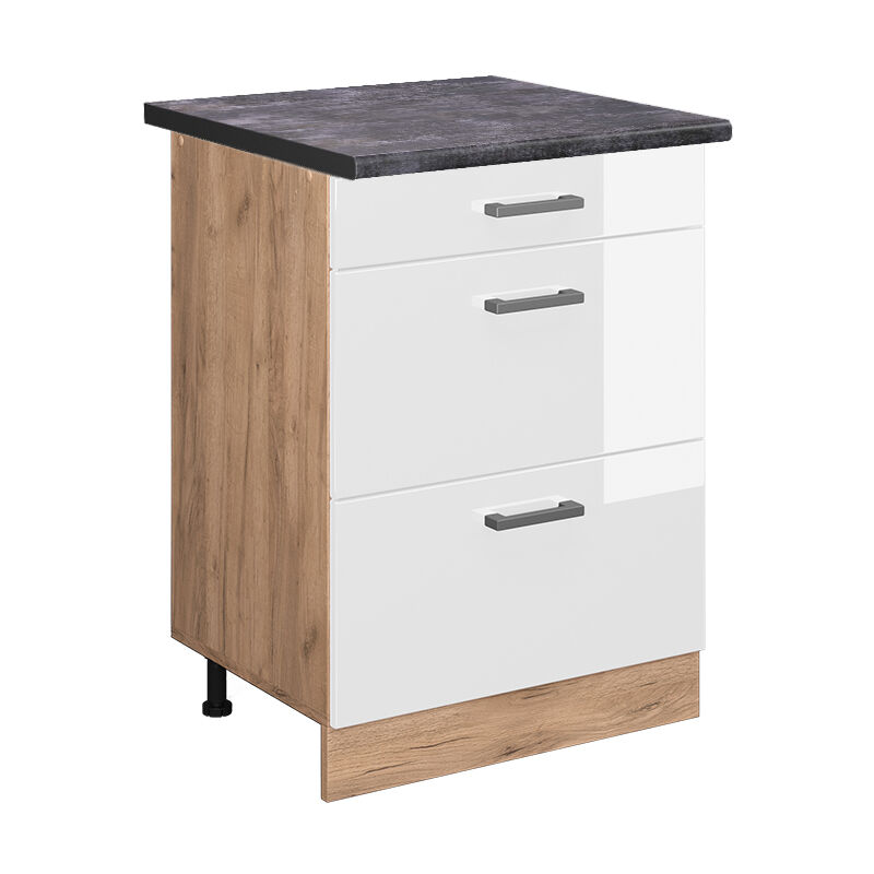 Vicco - Küchenunterschrank R-line, Weiß Hochglanz, 60 Cm Mit Schubladen, Ap Anthrazit