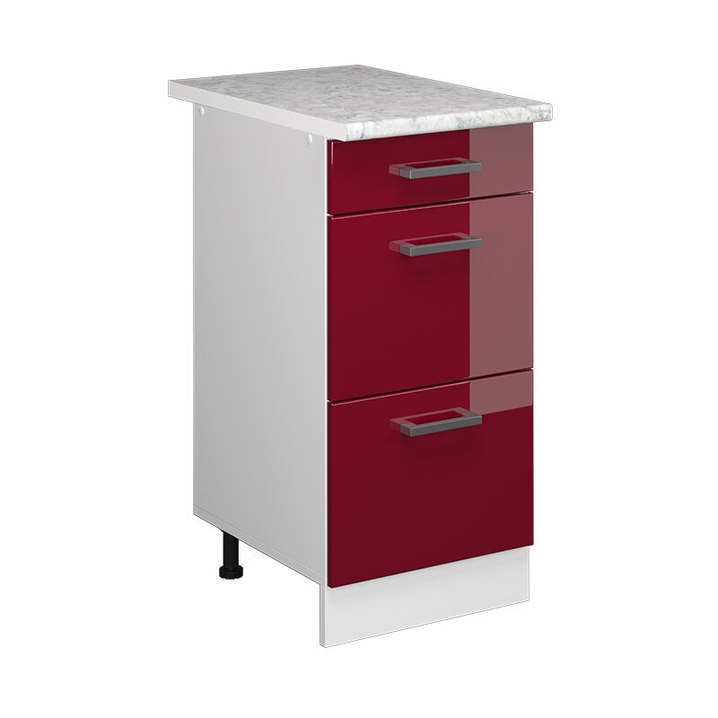 Vicco - Unterschrank R-line, Bordeaux Hochglanz, 40 Cm Mit Schubladen