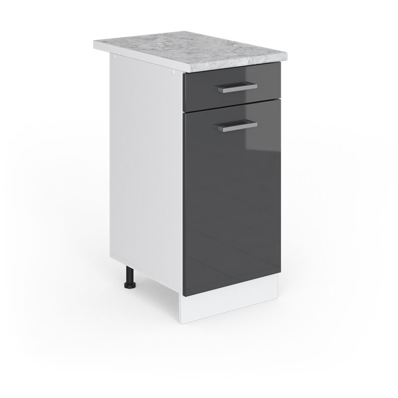 Unterschrank R-line, Anthrazit Hochglanz, 40 Cm Mit Schublade, Mit Arbeitsplatte, Vicco