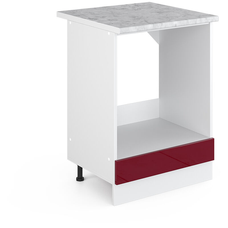 Unterschrank R-line, Bordeaux Hochglanz, 60 Cm Mit Großnische, Mit Arbeitsplatte Vicco
