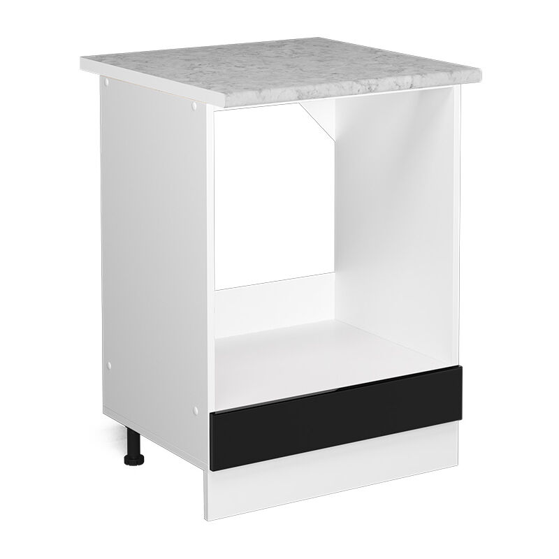 Unterschrank R-line, Schwarz Hochglanz, 60 Cm Mit Großnische, Mit Arbeitsplatte Vicco