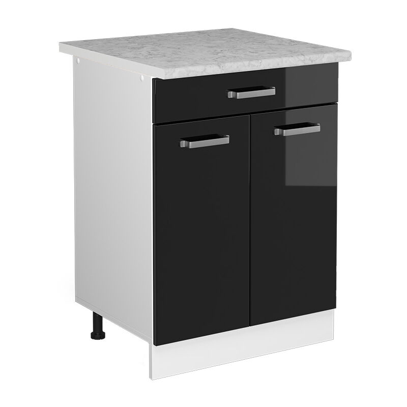 Unterschrank R-line, Schwarz Hochglanz, 60 Cm Mit Schubladen, Vicco