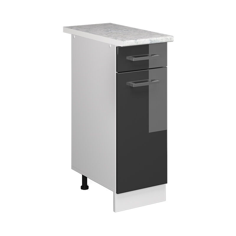 Unterschrank R-line, Anthrazit Hochglanz, 30 Cm Mit Schublade, Mit Arbeitsplatte Vicco